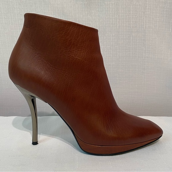 Lanvin Paris Ankle Calfskin Booties Sz US 8.5B Silver Stiletto Heel Brown - Picture 13 of 16